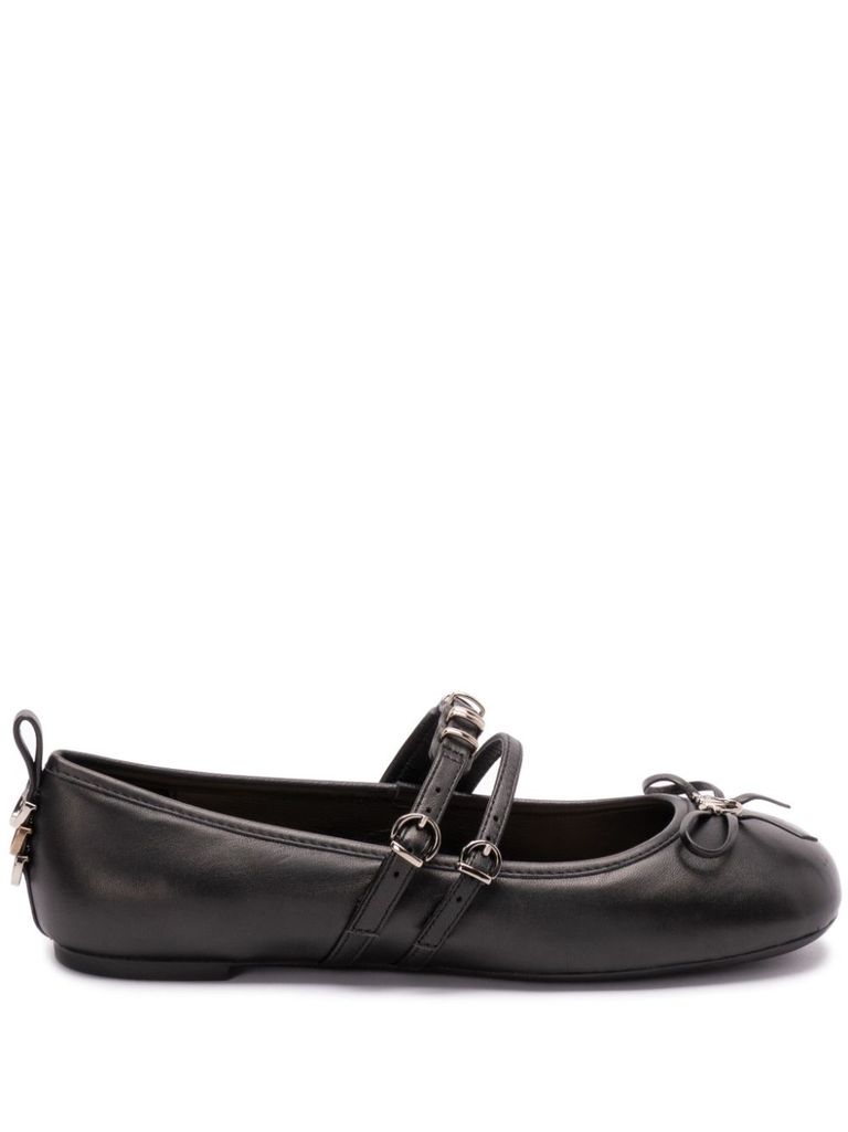 Pinko Nappa Leather Ballet Flats With Straps And Bow In Black