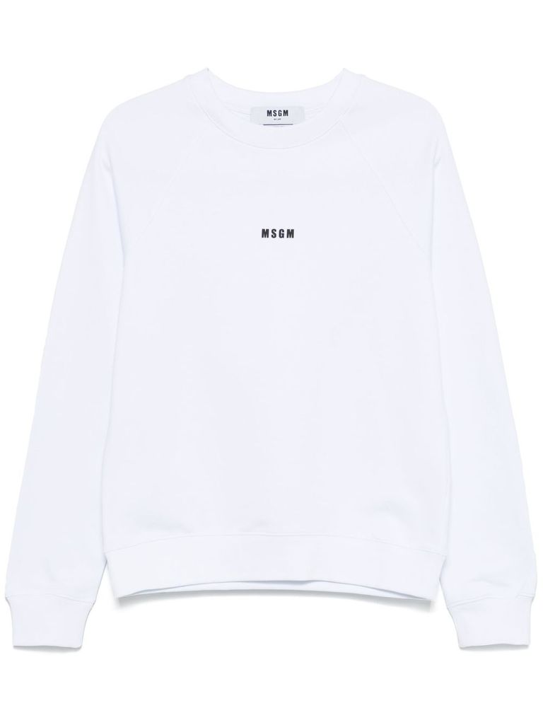 Msgm White Crewneck Sweatshirt With Logo In White