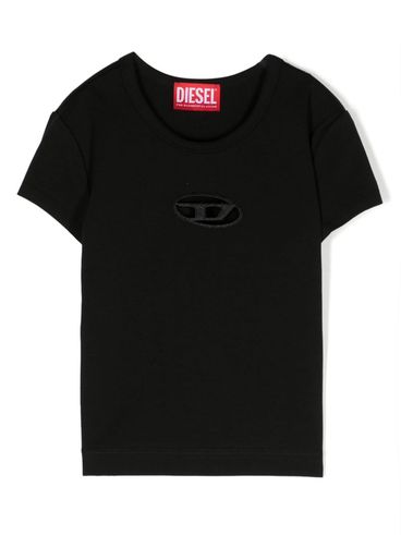 DIESEL - T-shirt nera con logo cut-out