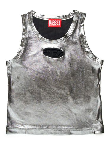 DIESEL - T-Shirt a canotta argentata con logo cut-out