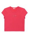 diesel - T-shirt rosa corallo con logo cut-out