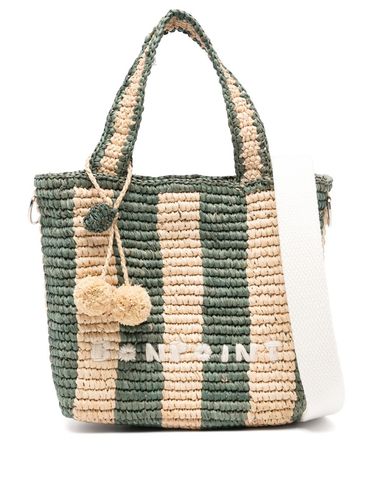 BONPOINT - Borsa tote in raffia naturale a righe verdi