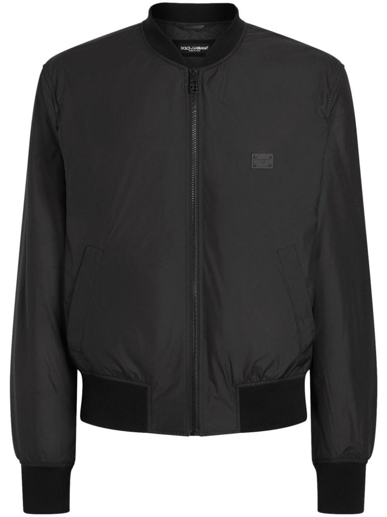DOLCE & GABBANA BLACK BOMBER JACKET WITH LOGO PLAQUE