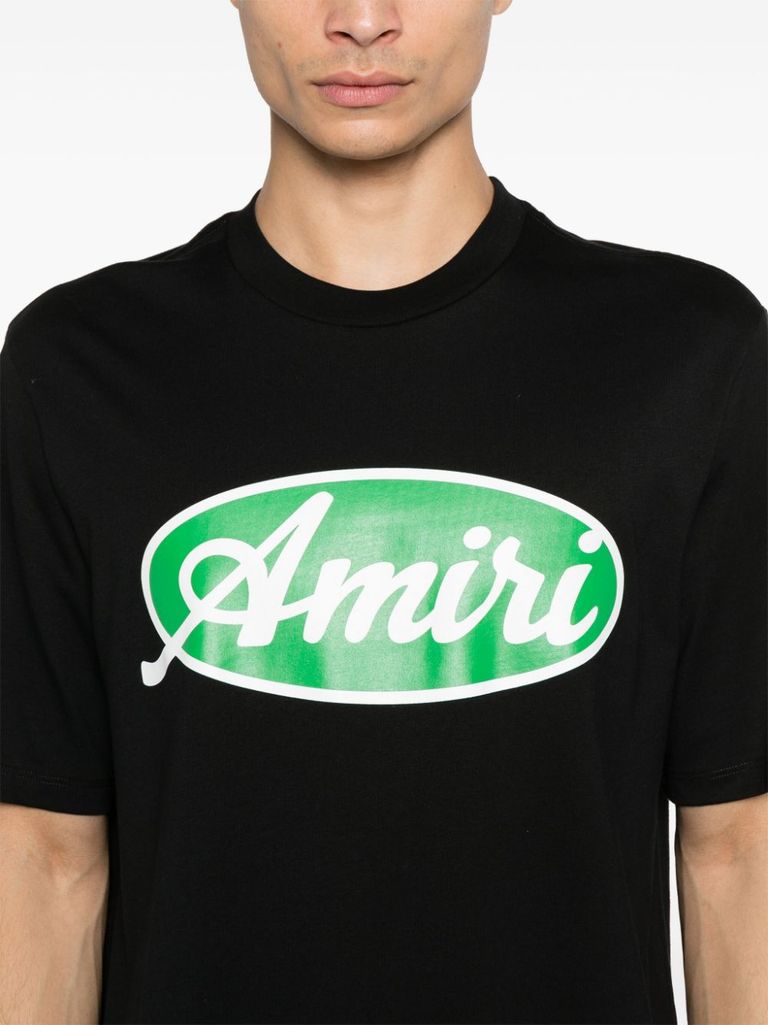 Cotton t-shirt with green logo print