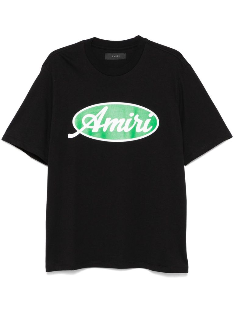 Shop Amiri Cotton T-shirt With Green Logo Print In Black