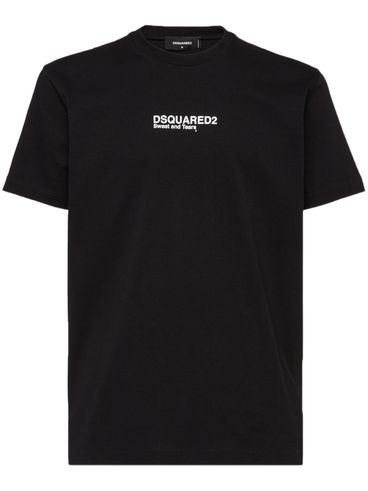 DSQUARED2 - T-shirt in cotone nero con scritta logo bianco