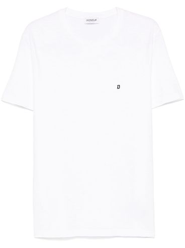 DONDUP - White cotton t-shirt with logo embroidery