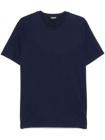 DONDUP - Blue cotton t-shirt with logo embroidery