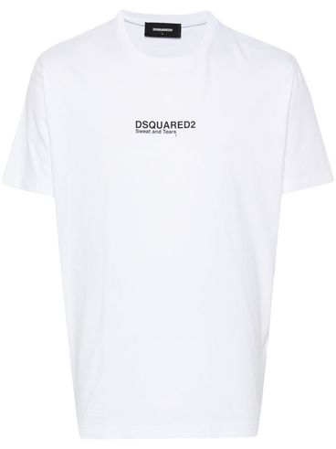 DSQUARED2 - T-shirt in cotone bianco con scritta logo nero