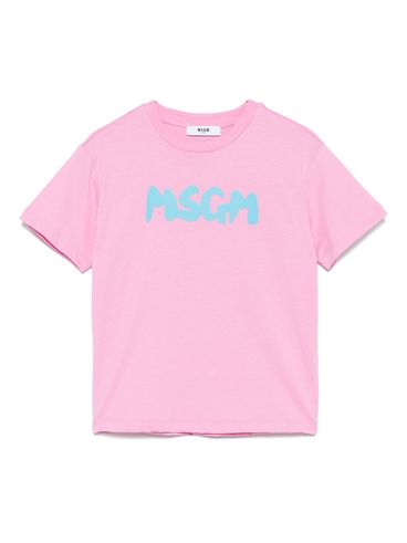 MSGM - T-Shirt rosa con logo celeste