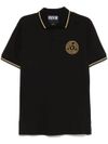 versace jeans couture - Black cotton polo shirt with embroidered logo