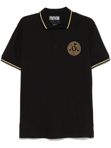 VERSACE JEANS COUTURE - Black cotton polo shirt with embroidered logo