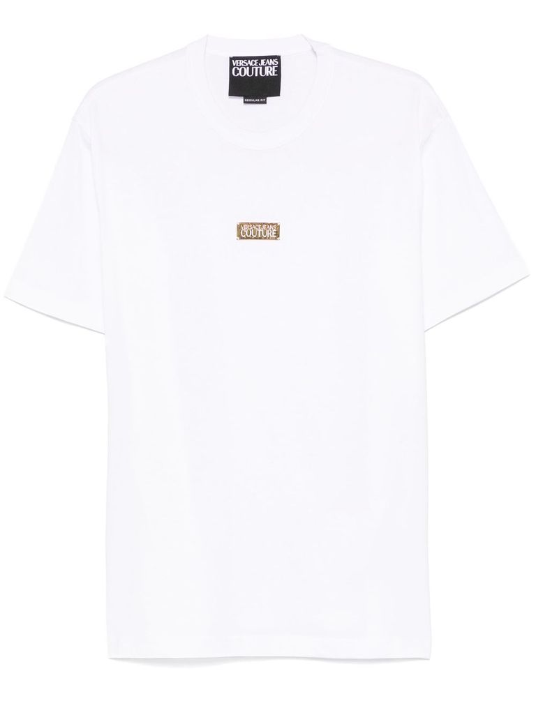 Shop Versace Jeans Couture White T-shirt With Gold Logo Tag