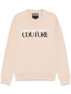 versace jeans couture - Beige cotton crewneck sweatshirt with logo