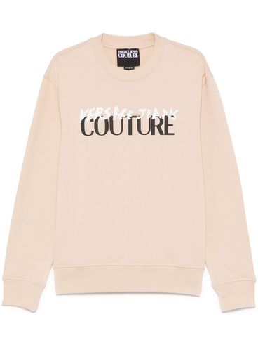 VERSACE JEANS COUTURE - Beige cotton crewneck sweatshirt with logo