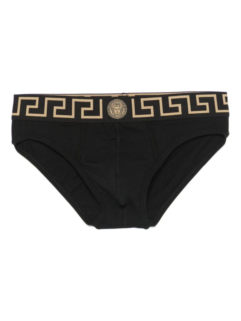 VERSACE BLACK COTTON BRIEFS SET OF TWO WITH GRECA PATTERN