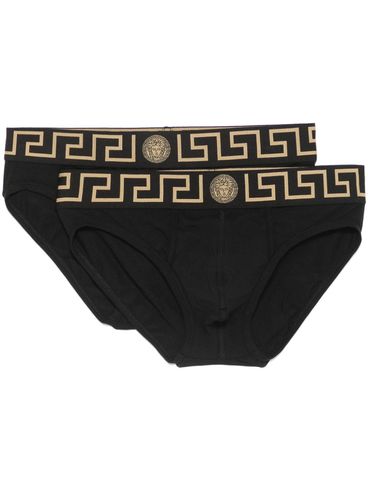 VERSACE - Slip nin cotone nero confezione da due con motivo greca