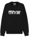 versace jeans couture - Black cotton crewneck sweatshirt with logo