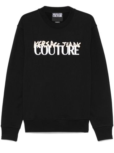 VERSACE JEANS COUTURE - Black cotton crewneck sweatshirt with logo