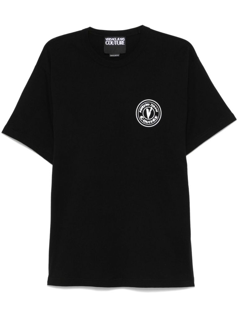 VERSACE JEANS COUTURE BLACK COTTON T-SHIRT WITH PRINT 