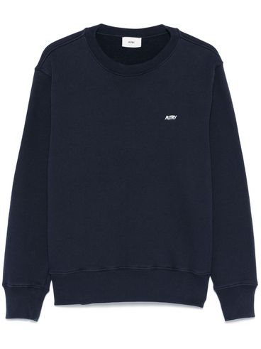 AUTRY - Blue cotton crewneck sweatshirt with logo print