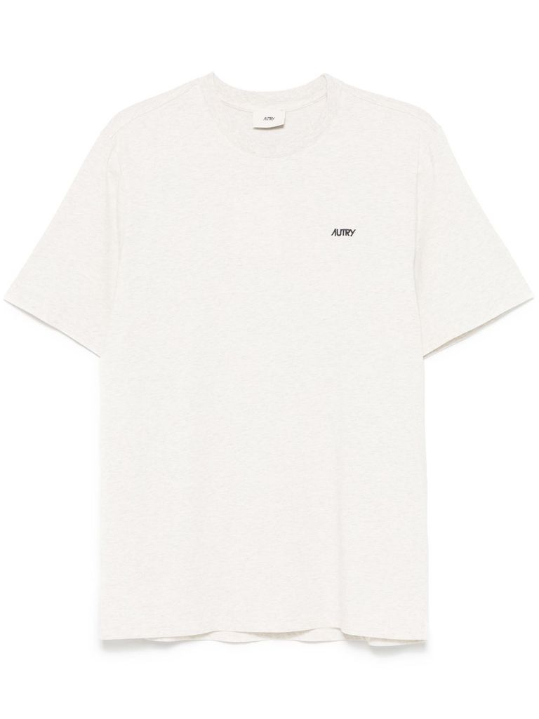 Shop Autry White Cotton T-shirt With Black Logo Print In Grey