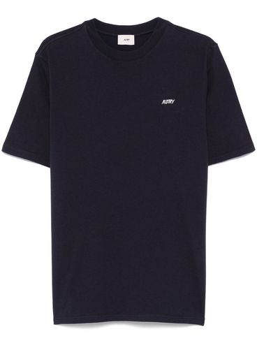 AUTRY - Blue cotton T-shirt with white logo print