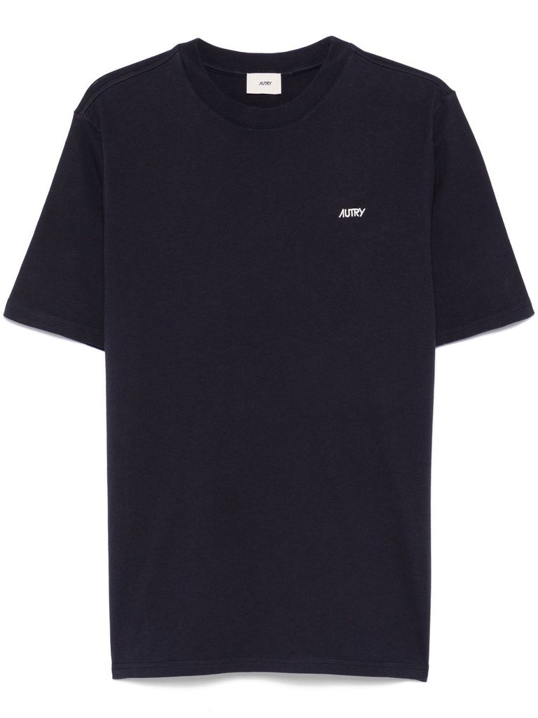 Shop Autry Blue Cotton T-shirt With White Logo Print