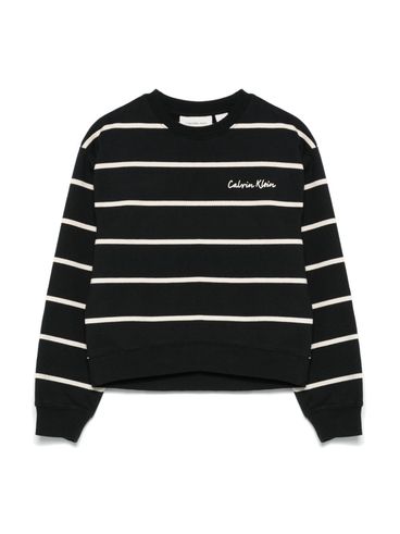 CALVIN KLEIN JEANS - Black and white striped crewneck sweatshirt