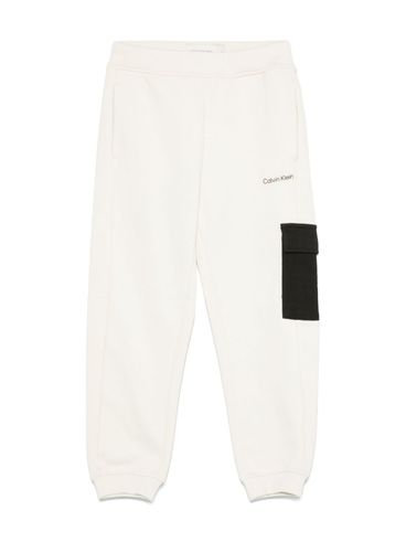 CALVIN KLEIN JEANS - White Sweatpants With Black Pocket