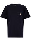 carhartt wip - T-shirt in cotone blu con tasca e logo