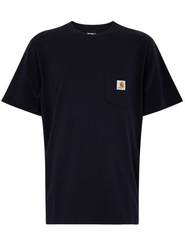 CARHARTT WIP - T-shirt in cotone blu con tasca e logo