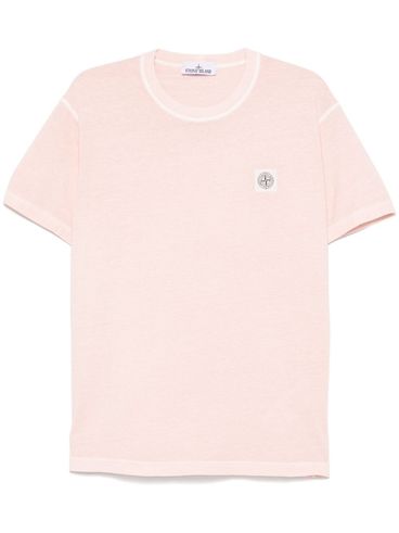 STONE ISLAND - T-shirt rosa scuro in cotone con ricamo logo