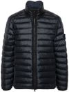 stone island - Short blue quilted down jacket with compass logo