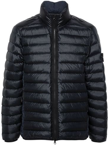 STONE ISLAND - Short blue quilted down jacket with compass logo