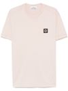 stone island - T-shirt rosa in cotone con ricamo logo