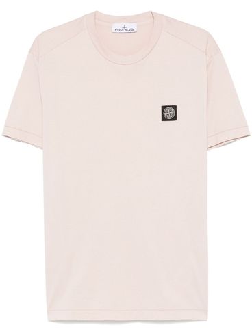 STONE ISLAND - T-shirt rosa in cotone con ricamo logo