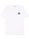 stone island - T-shirt bianca in cotone con ricamo logo