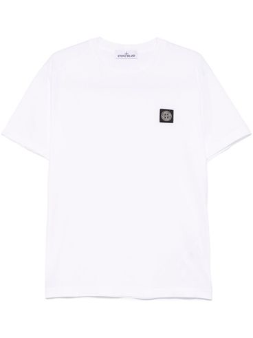 STONE ISLAND - T-shirt bianca in cotone con ricamo logo