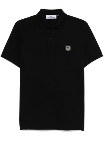 STONE ISLAND - Polo in cotone nero a maniche corte