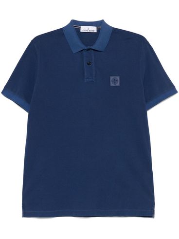 STONE ISLAND - Polo in cotone blu a maniche corte