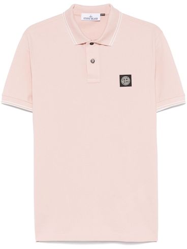 STONE ISLAND - Polo in cotone nero a maniche corte con righe