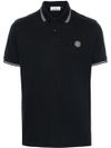 stone island - Polo in cotone blu a maniche corte