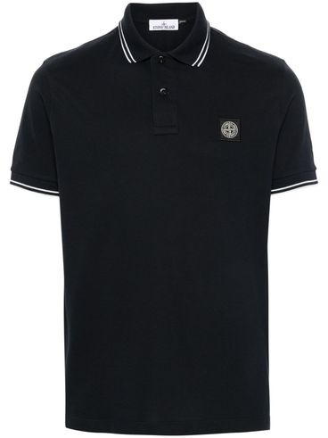 STONE ISLAND - Polo in cotone blu a maniche corte