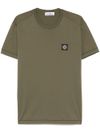 stone island - T-shirt verde in cotone con ricamo logo