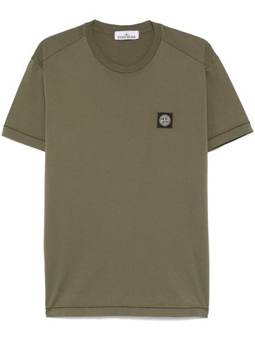 STONE ISLAND - T-shirt verde in cotone con ricamo logo