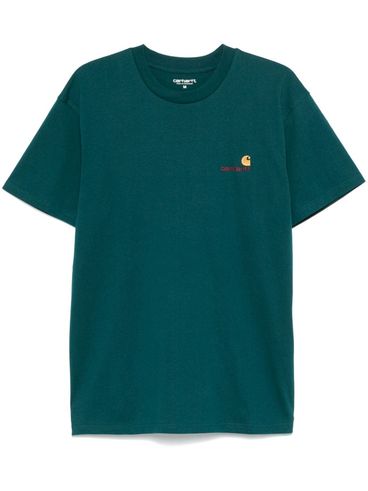 CARHARTT WIP - T-shirt in cotone verde con logo oro ricamato