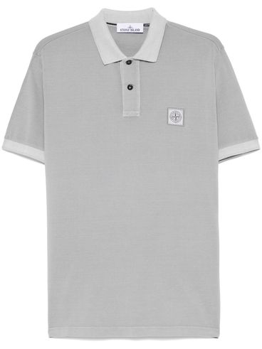 STONE ISLAND - Polo in cotone grigio a maniche corte