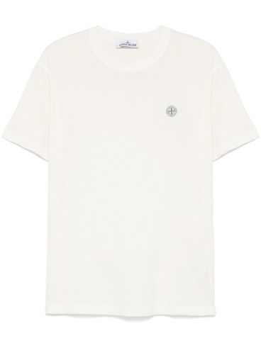 STONE ISLAND - T-shirt avorio in cotone con ricamo logo