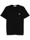 stone island - T-shirt nero in cotone con ricamo logo